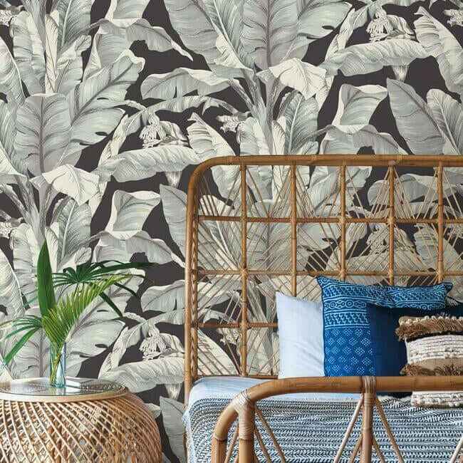 Banana Leaf Black & White Wallpaper - York Wallcoverings - BW3971