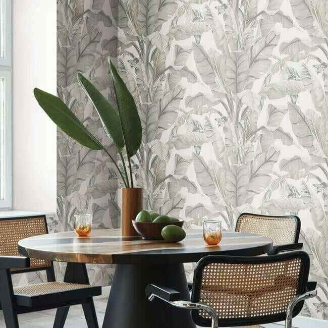 Banana Leaf White & Cream Wallpaper - York Wallcoverings - BW3972 - York Wallcoverings Wallpaper