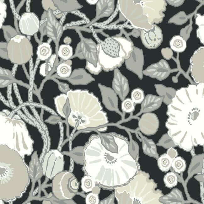 vincent-poppies-black-cream-wallpaper-york-wallcoverings-bw3981 - York Wallcoverings Wallpaper