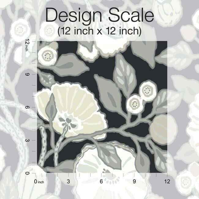 Vincent Poppies Black & Cream Wallpaper - York Wallcoverings - BW3981 - York Wallcoverings Wallpaper