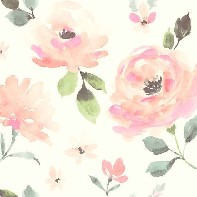 Watercolor Blooms Pinks & Oranges Wallpaper - York Wallcoverings - LK8318 - York Wallcoverings Wallpaper