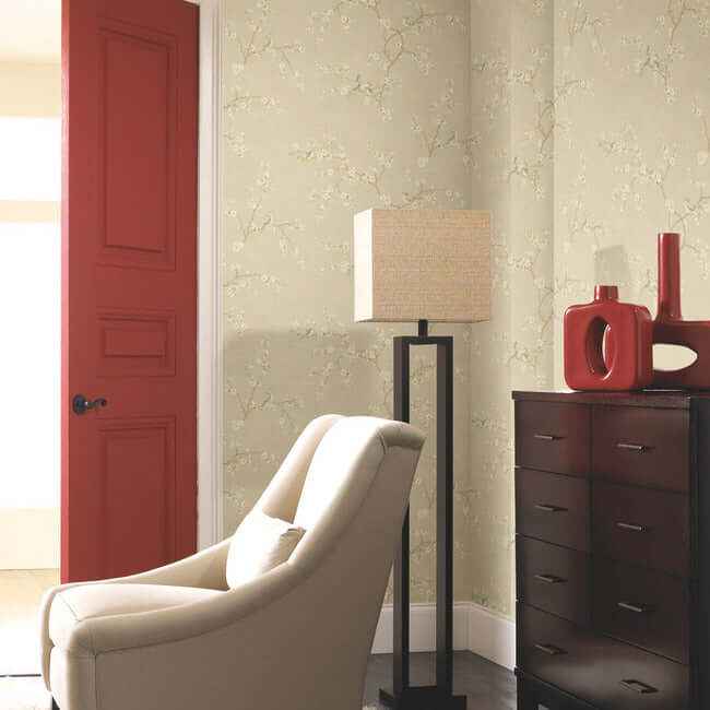 Birds with Blossoms Metallic Wallpaper - York Wallcoverings - HP0325 - York Wallcoverings Wallpaper