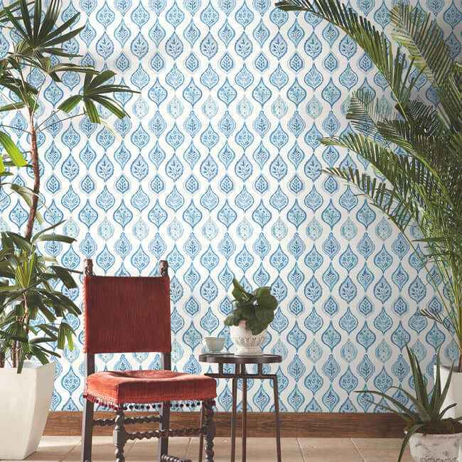 Marketplace Motif White & Blue Wallpaper - York Wallcoverings - MN1850 - York Wallcoverings Wallpaper