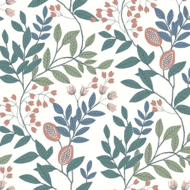eden-retreat-pink-teal-wallpaper-york-wallcoverings-mn1843 - York Wallcoverings Wallpaper