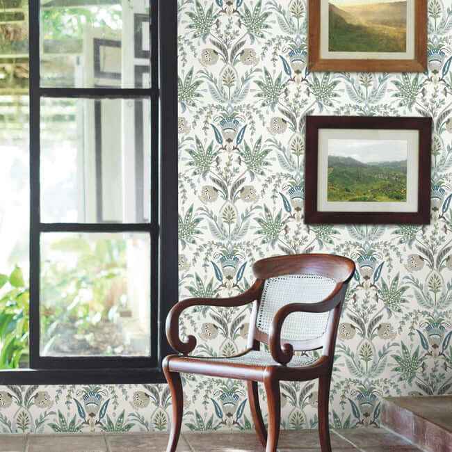 Seaside Jacobean Green & Blue Wallpaper - York Wallcoverings - MN1910 - York Wallcoverings Wallpaper