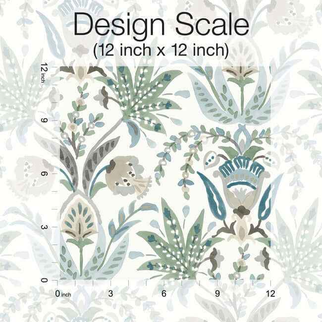 Seaside Jacobean Green & Blue Wallpaper - York Wallcoverings - MN1910 - York Wallcoverings Wallpaper