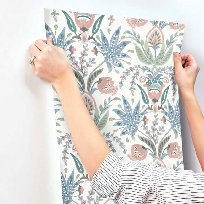 seaside-jacobean-pink-blue-wallpaper-york-wallcoverings-mn1912 - York Wallcoverings Wallpaper