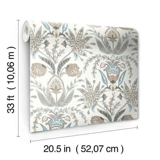 Seaside Jacobean Taupe & Blue Wallpaper - York Wallcoverings - MN1915 - York Wallcoverings Wallpaper