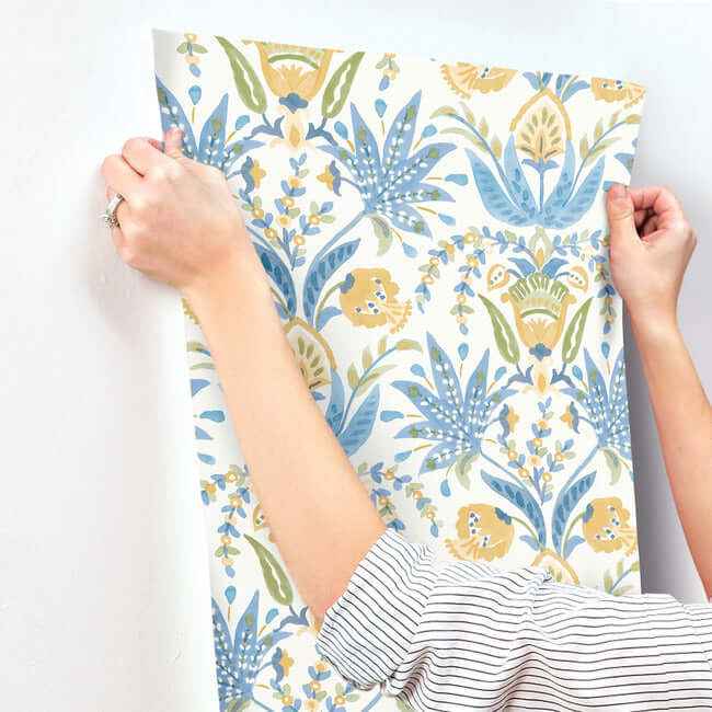 Seaside Jacobean Yellow & Blue Wallpaper - York Wallcoverings - MN1913 - York Wallcoverings Wallpaper