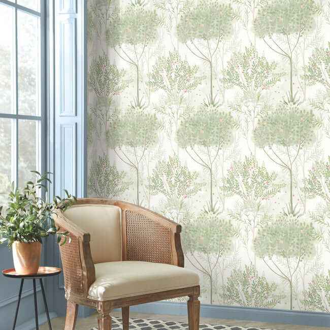 Orchard White & Green Wallpaper - York Wallcoverings - MN1822