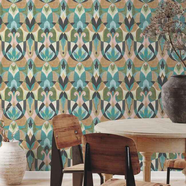 Malta Teal & Gold Wallpaper - York Wallcoverings - MN1923 - York Wallcoverings Wallpaper