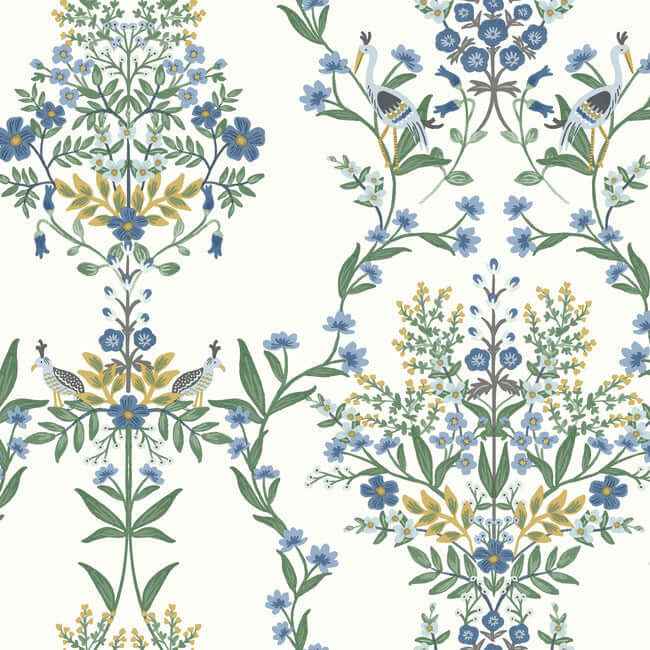Luxembourg White & Blue Wallpaper - York Wallcoverings - RP7330