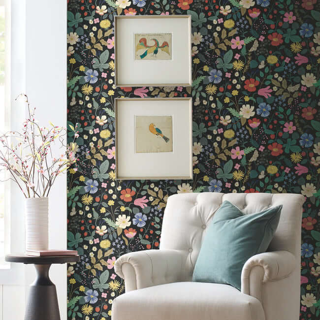 strawberry-fields-wallpaper-black-york-wallcoverings-rp7355 - York Wallcoverings Wallpaper