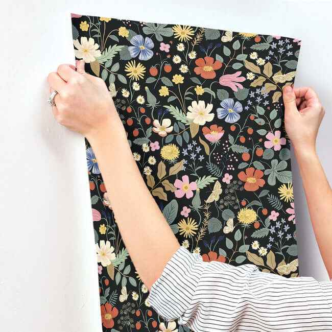 Strawberry Fields Black & Green Wallpaper - York Wallcoverings - RP7355 - York Wallcoverings Wallpaper