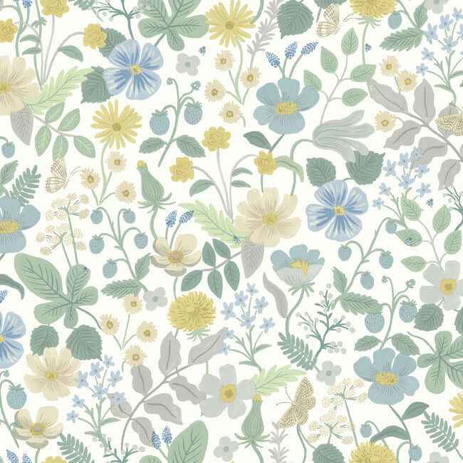Strawberry Fields White & Green Wallpaper - York Wallcoverings - RP7357