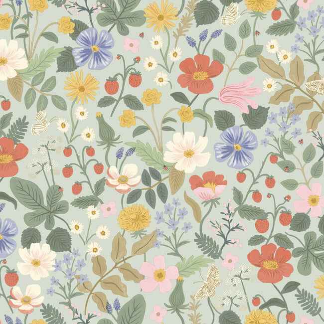 Strawberry Fields Green & Pink Wallpaper - York Wallcoverings - RP7356