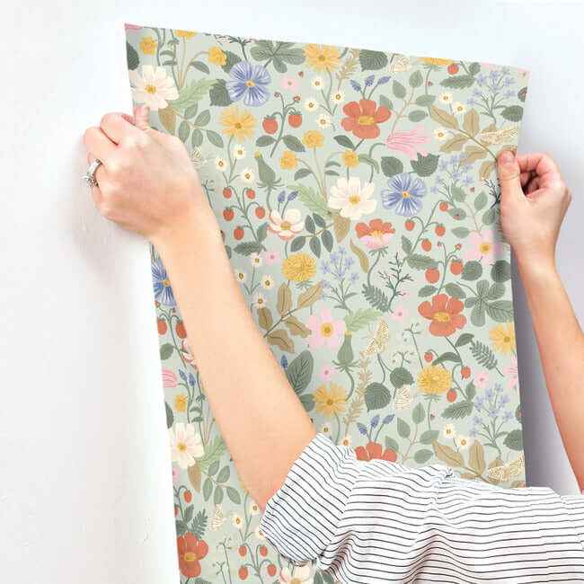 Strawberry Fields Green & Pink Wallpaper - York Wallcoverings - RP7356 - York Wallcoverings Wallpaper