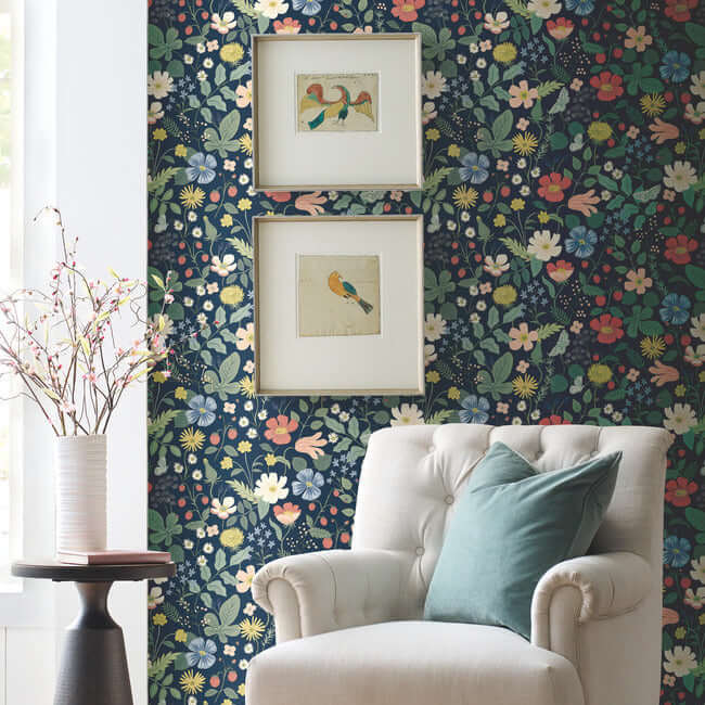 strawberry-fields-wallpaper-navy-york-wallcoverings-rp7358 - York Wallcoverings Wallpaper