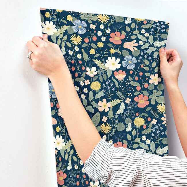 Strawberry Fields Blue & Pink Wallpaper - York Wallcoverings - RP7358 - York Wallcoverings Wallpaper
