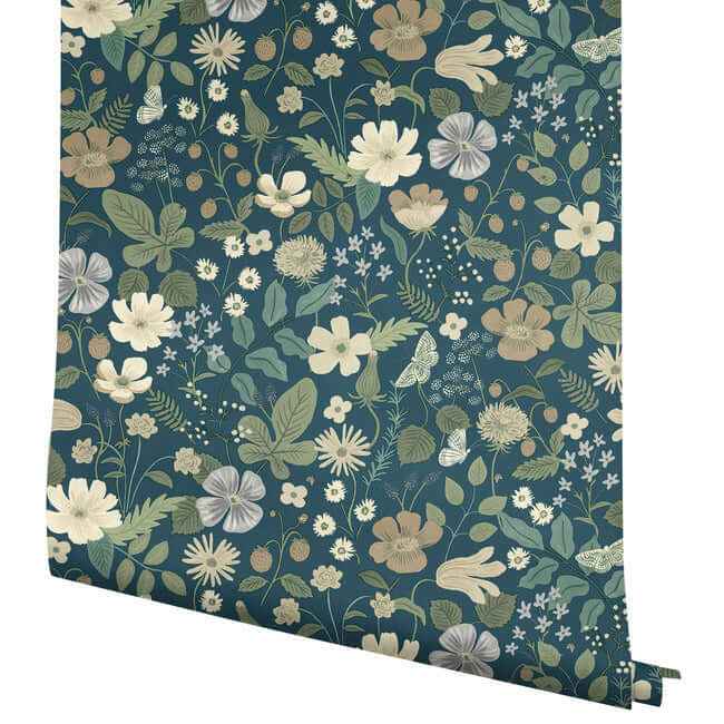 Strawberry Fields Blue & Green Wallpaper - York Wallcoverings - RP7359 - York Wallcoverings Wallpaper