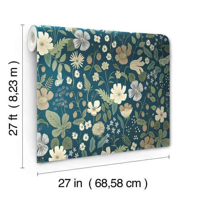 Strawberry Fields Blue & Green Wallpaper - York Wallcoverings - RP7359 - York Wallcoverings Wallpaper