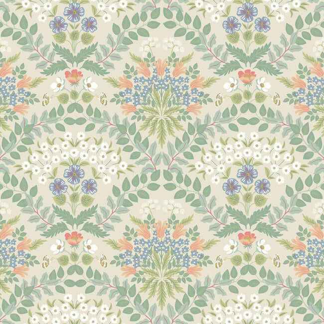 Bramble Beige & Green Wallpaper - York Wallcoverings - RP7321