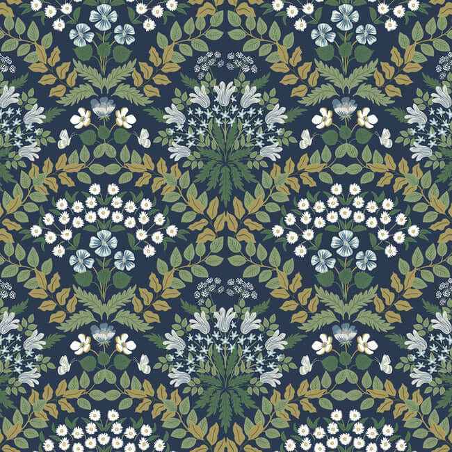 Bramble Navy & Green Wallpaper - York Wallcoverings - RP7324