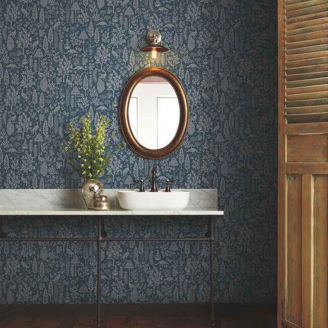 Menagerie Toile Dark Blue Wallpaper - York Wallcoverings - RP7372 - York Wallcoverings Wallpaper