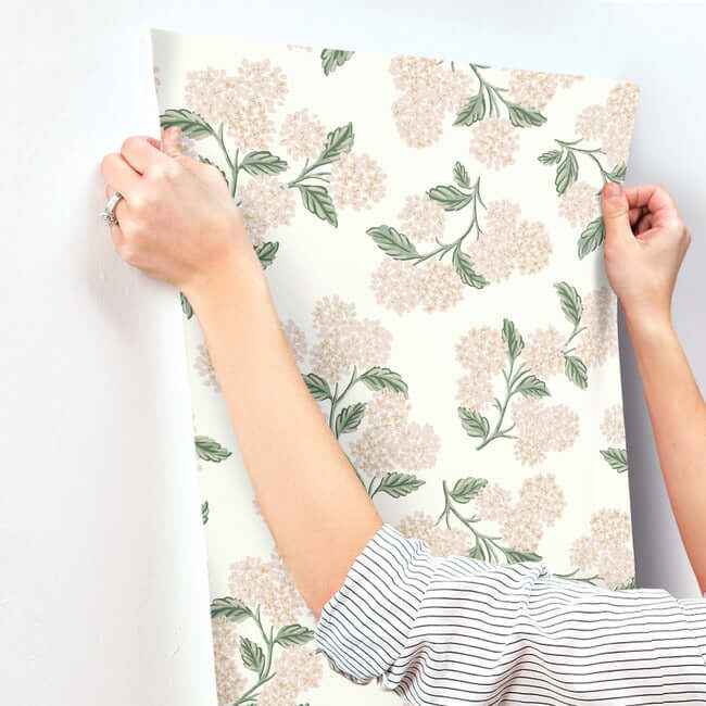 Hydrangea Beige & Pink Wallpaper - York Wallcoverings - RP7393 - York Wallcoverings Wallpaper