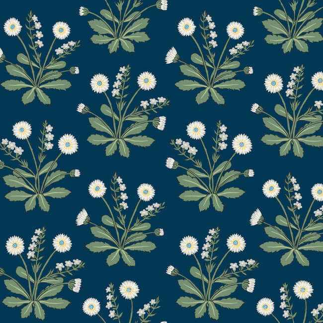 Meadow Flowers Navy & White Wallpaper - York Wallcoverings - AC9151