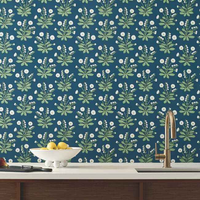 Meadow Flowers Navy & White Wallpaper - York Wallcoverings - AC9151 - York Wallcoverings Wallpaper