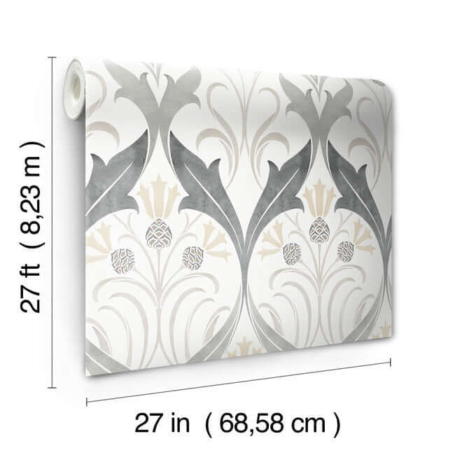 pine-cone-ribbon-charcoal-metallic-wallpaper-york-wallcoverings-ac9174 - York Wallcoverings Wallpaper