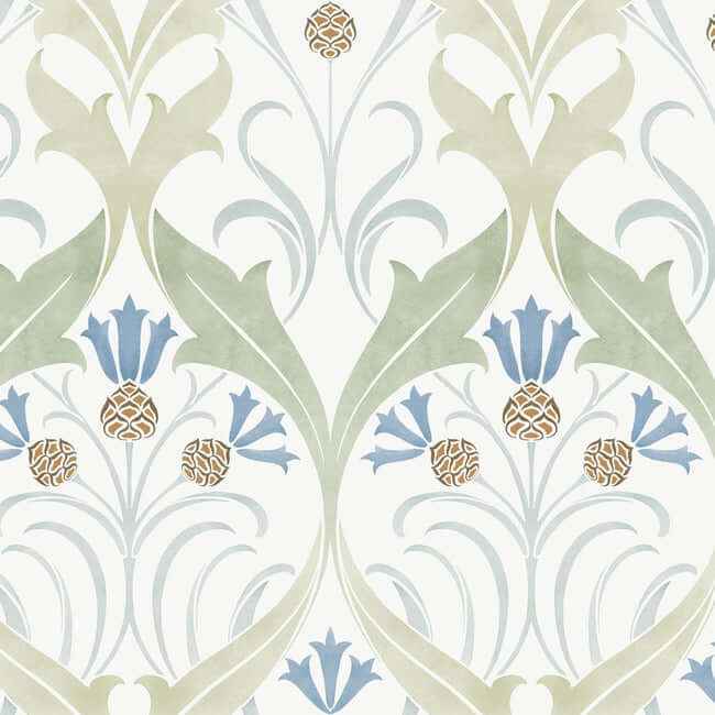 Pine Cone Ribbon Green & Blue Metallic Wallpaper - York Wallcoverings - AC9173 - York Wallcoverings Wallpaper