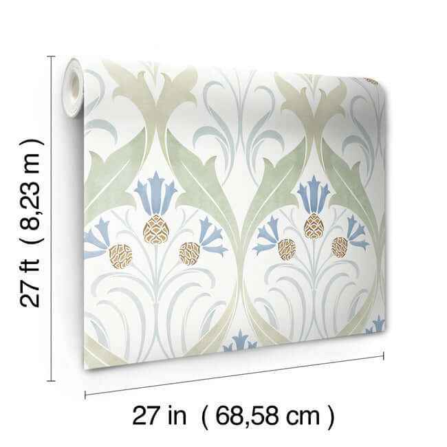 Pine Cone Ribbon Green & Blue Metallic Wallpaper - York Wallcoverings - AC9173 - York Wallcoverings Wallpaper