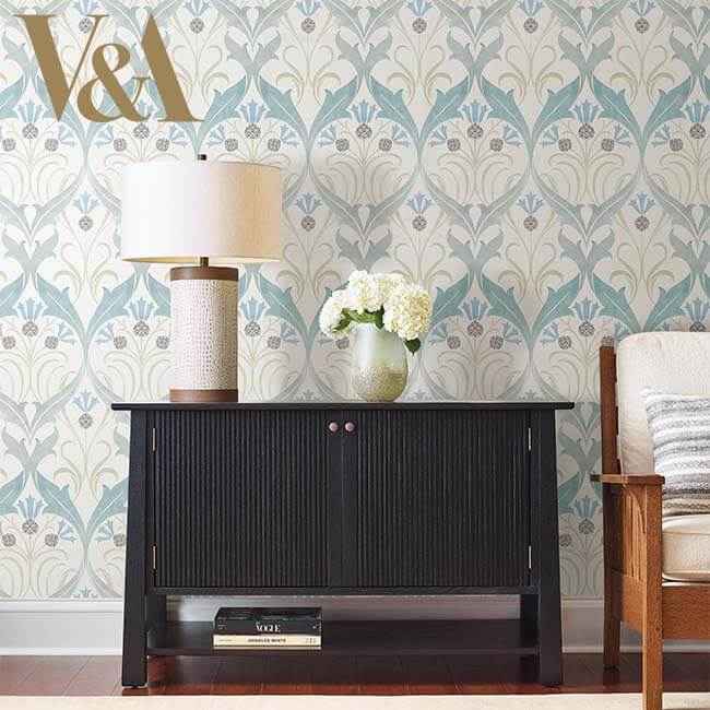 Pine Cone Ribbon Teal Wallpaper - York Wallcoverings - AC9171 - York Wallcoverings Wallpaper