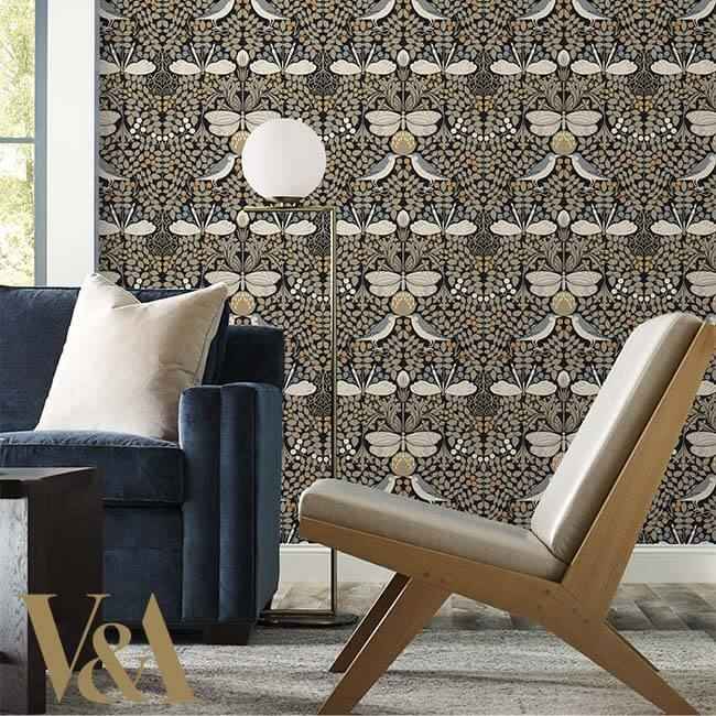 Butterfly Garden Black Metallic Wallpaper - York Wallcoverings - AC9162 - York Wallcoverings Wallpaper