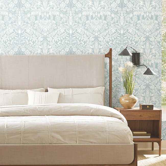 Lockwood Damask Light Blue Wallpaper - York Wallcoverings - AC9192 - York Wallcoverings Wallpaper