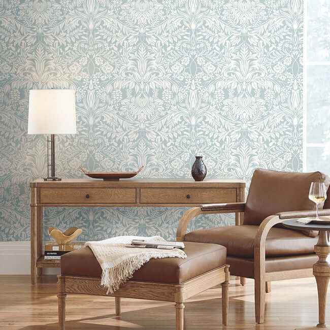 Lockwood Damask Light Blue Wallpaper - York Wallcoverings - AC9192 - York Wallcoverings Wallpaper