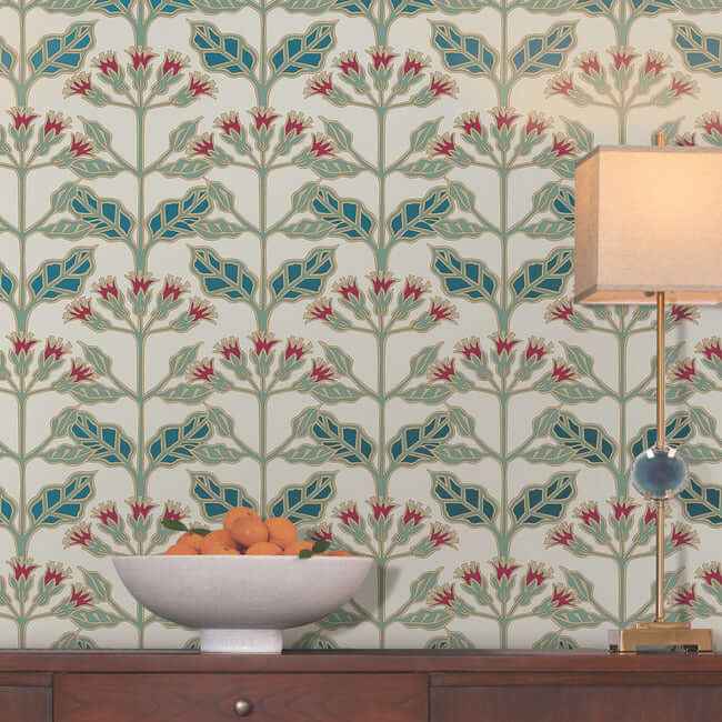 Tracery Blooms Cream Metallic Wallpaper - York Wallcoverings - AC9111 - York Wallcoverings Wallpaper