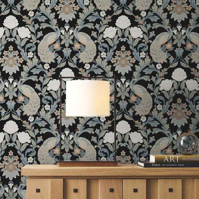 Plume Dynasty Black Wallpaper - York Wallcoverings - AC9101 - York Wallcoverings Wallpaper