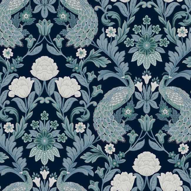 Plume Dynasty Navy Wallpaper - York Wallcoverings - AC9103 - York Wallcoverings Wallpaper