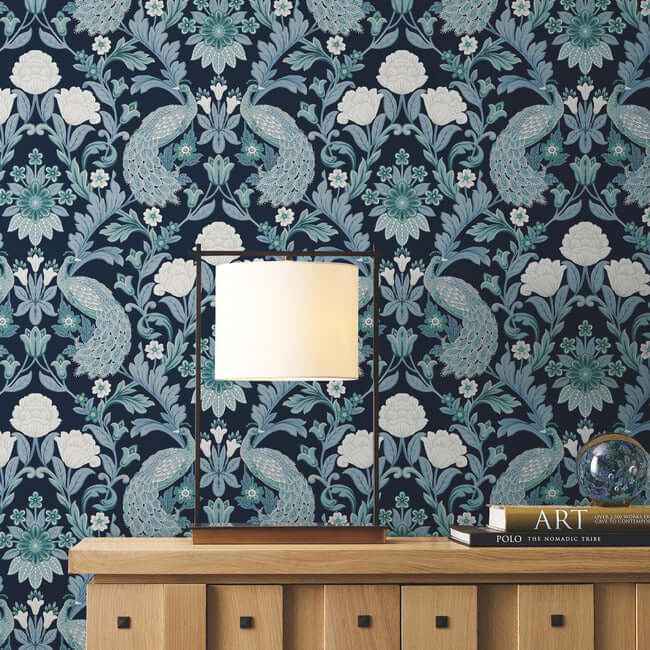 Plume Dynasty Navy Wallpaper - York Wallcoverings - AC9103 - York Wallcoverings Wallpaper