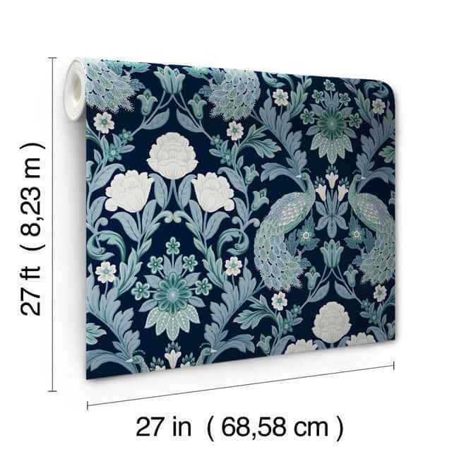 Plume Dynasty Navy Wallpaper - York Wallcoverings - AC9103 - York Wallcoverings Wallpaper