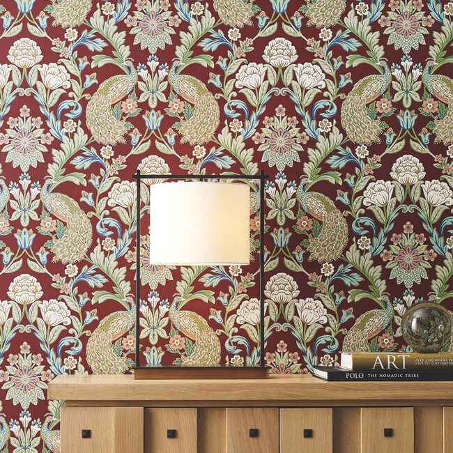 Plume Dynasty Red Metallic Wallpaper - York Wallcoverings - AC9106 - York Wallcoverings Wallpaper