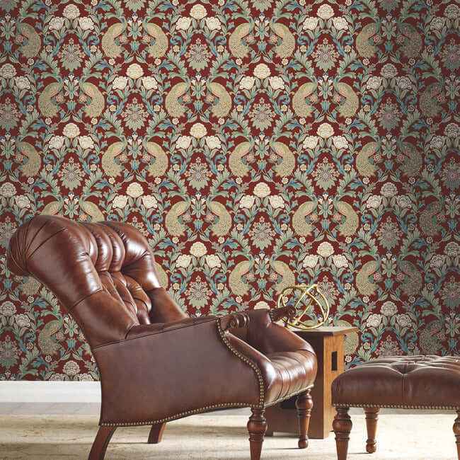 Plume Dynasty Red Metallic Wallpaper - York Wallcoverings - AC9106 - York Wallcoverings Wallpaper