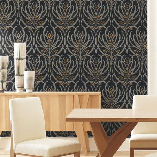 calluna-black-gold-metallic-wallpaper-york-wallcoverings-ac9145 - York Wallcoverings Wallpaper