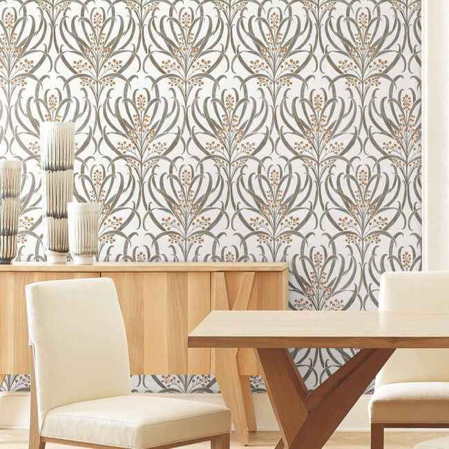 Calluna White & Taupe Metallic Wallpaper - York Wallcoverings - AC9142