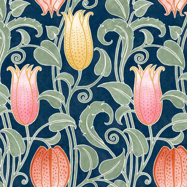 Canterbury Bells Navy Wallpaper - York Wallcoverings - AC9203