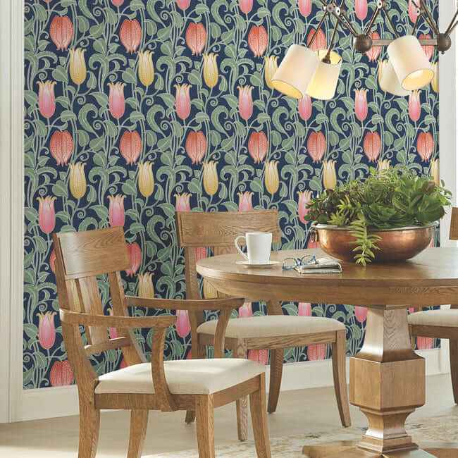Canterbury Bells Navy Wallpaper - York Wallcoverings - AC9203 - York Wallcoverings Wallpaper