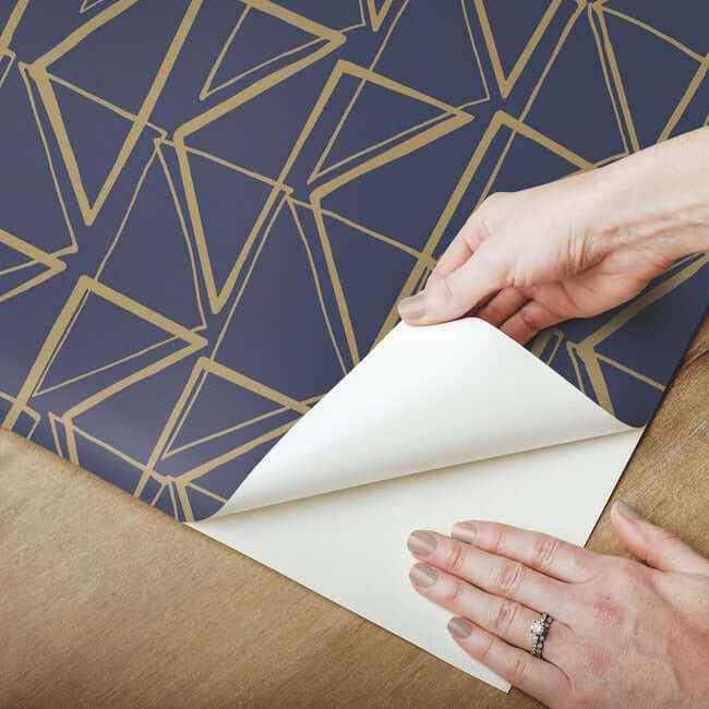 Love Triangles Blue & Gold Metallic Peel & Stick Wallpaper - York Wallcoverings - PSW1256RL - York Wallcoverings Wallpaper